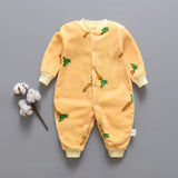 Autumn & Winter Newborn Baby Clothes Dinosaur Print Baby Boy Romper Warm Infant Baby Boy Girl Soft Fleece Jumpsuit Pajamas