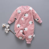 Autumn & Winter Newborn Baby Clothes Dinosaur Print Baby Boy Romper Warm Infant Baby Boy Girl Soft Fleece Jumpsuit Pajamas