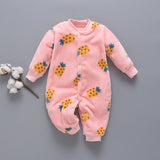 Autumn & Winter Newborn Baby Clothes Dinosaur Print Baby Boy Romper Warm Infant Baby Boy Girl Soft Fleece Jumpsuit Pajamas