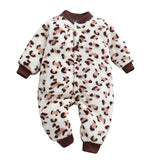Autumn & Winter Newborn Baby Clothes Dinosaur Print Baby Boy Romper Warm Infant Baby Boy Girl Soft Fleece Jumpsuit Pajamas