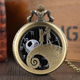 Tim Burton The Nightmare Before Christmas Quartz Pocket Watch Jack Skellington Pendant Retro Bronze Jewelry Fob Necklace Watches