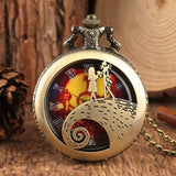 Tim Burton The Nightmare Before Christmas Quartz Pocket Watch Jack Skellington Pendant Retro Bronze Jewelry Fob Necklace Watches