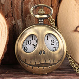 Tim Burton The Nightmare Before Christmas Quartz Pocket Watch Jack Skellington Pendant Retro Bronze Jewelry Fob Necklace Watches