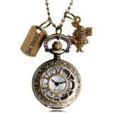 Alice In Wonderland Pocket Watch Rabbit Flower Hollow Drink Me And Rabbit Quartz Watches Pendant Chain Clock Male zakhorloge