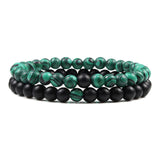 Hot 2pcs/Set Tiger Eye Black Lava Natural Stone Beaded Bracelets Couples Distance Bracelet Energy Elastic Rope Malachite Jewelry