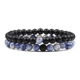 Hot 2pcs/Set Tiger Eye Black Lava Natural Stone Beaded Bracelets Couples Distance Bracelet Energy Elastic Rope Malachite Jewelry