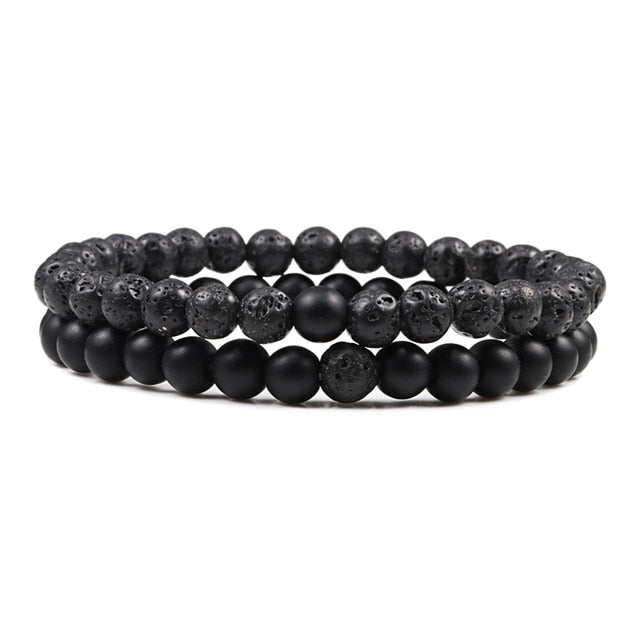 Hot 2pcs/Set Tiger Eye Black Lava Natural Stone Beaded Bracelets Couples Distance Bracelet Energy Elastic Rope Malachite Jewelry