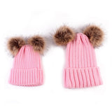 Hot Selling Kids Baby Boy Girl & Mom Winter Knit Warm Soft Beanie Hat Hairball Cap for Adult Children Family Matching Caps Hats