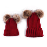 Hot Selling Kids Baby Boy Girl & Mom Winter Knit Warm Soft Beanie Hat Hairball Cap for Adult Children Family Matching Caps Hats