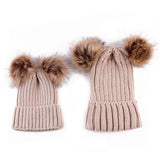 Hot Selling Kids Baby Boy Girl & Mom Winter Knit Warm Soft Beanie Hat Hairball Cap for Adult Children Family Matching Caps Hats