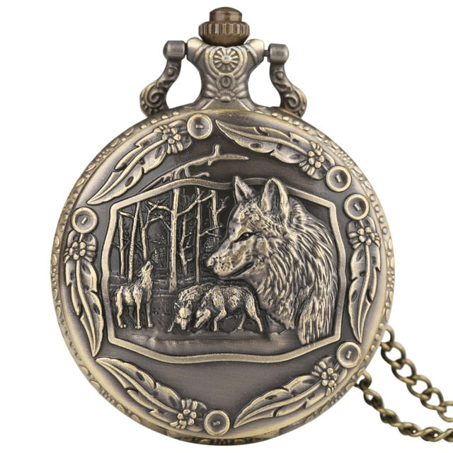Creative Wild Wolf Retro Bronze Pocket Watch Men Women Fashion Pendant Awesome Animal Quartz Clock with Necklace Chain Best Gift