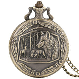 Creative Wild Wolf Retro Bronze Pocket Watch Men Women Fashion Pendant Awesome Animal Quartz Clock with Necklace Chain Best Gift