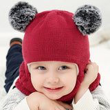 Kids Winter Hats Ears Girls Boys Children Warm Caps Scarf Set Baby Bonnet Enfant Knitted Cute Hat for Girl Boy 1D18