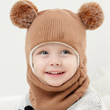 Kids Winter Hats Ears Girls Boys Children Warm Caps Scarf Set Baby Bonnet Enfant Knitted Cute Hat for Girl Boy 1D18