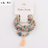 OIQUEI Vintage 4Pcs/Lot Women Bracelets Set Bohemia Charm CZ Hand Natural Stone Beads Tassel Pendents Bracelets Pour Les Femmes