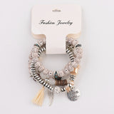 OIQUEI Vintage 4Pcs/Lot Women Bracelets Set Bohemia Charm CZ Hand Natural Stone Beads Tassel Pendents Bracelets Pour Les Femmes