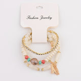 OIQUEI Vintage 4Pcs/Lot Women Bracelets Set Bohemia Charm CZ Hand Natural Stone Beads Tassel Pendents Bracelets Pour Les Femmes