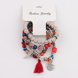 OIQUEI Vintage 4Pcs/Lot Women Bracelets Set Bohemia Charm CZ Hand Natural Stone Beads Tassel Pendents Bracelets Pour Les Femmes
