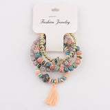 OIQUEI Vintage 4Pcs/Lot Women Bracelets Set Bohemia Charm CZ Hand Natural Stone Beads Tassel Pendents Bracelets Pour Les Femmes