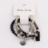 OIQUEI Vintage 4Pcs/Lot Women Bracelets Set Bohemia Charm CZ Hand Natural Stone Beads Tassel Pendents Bracelets Pour Les Femmes