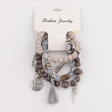 OIQUEI Vintage 4Pcs/Lot Women Bracelets Set Bohemia Charm CZ Hand Natural Stone Beads Tassel Pendents Bracelets Pour Les Femmes