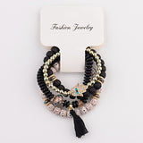 OIQUEI Vintage 4Pcs/Lot Women Bracelets Set Bohemia Charm CZ Hand Natural Stone Beads Tassel Pendents Bracelets Pour Les Femmes