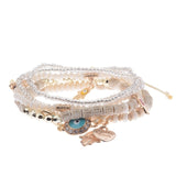 OIQUEI Vintage 4Pcs/Lot Women Bracelets Set Bohemia Charm CZ Hand Natural Stone Beads Tassel Pendents Bracelets Pour Les Femmes
