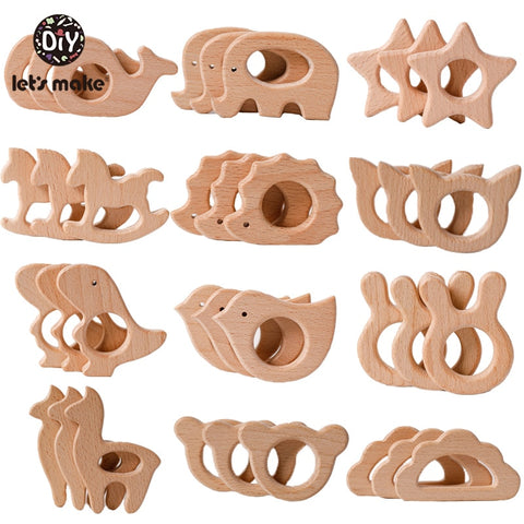 Let's Make 1PC Baby Teether Animal Wood Rings Unicorn Camera Hedgehog Food Grade Wooden Teether Nursing Pendant Teething Toys