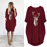 Casual Loose Dresses Women Long Sleeve Autumn Spring Loose Dress Female Plus Size Pockets Print Party Dress Vestidos De Fiesta