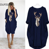 Casual Loose Dresses Women Long Sleeve Autumn Spring Loose Dress Female Plus Size Pockets Print Party Dress Vestidos De Fiesta
