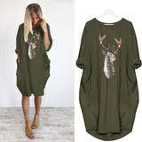 Casual Loose Dresses Women Long Sleeve Autumn Spring Loose Dress Female Plus Size Pockets Print Party Dress Vestidos De Fiesta