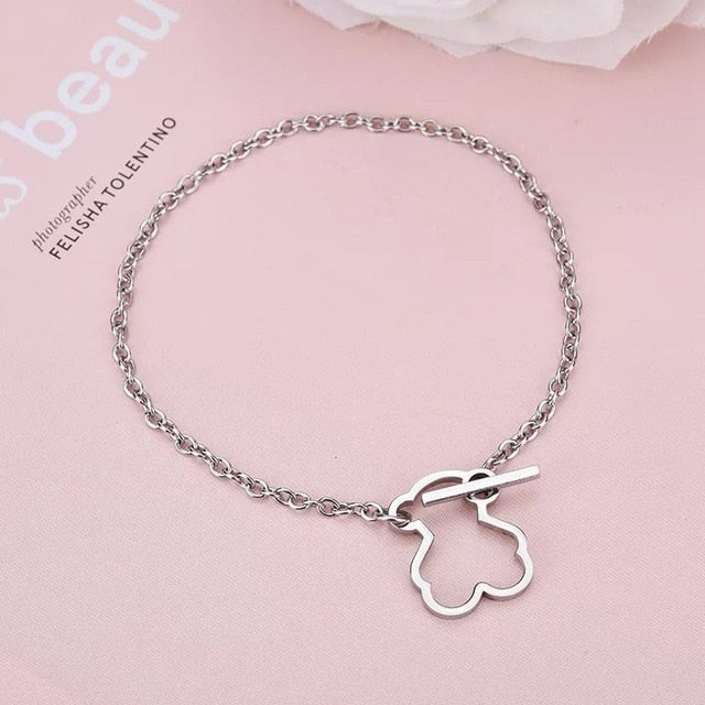 European and American Fashion Simple and Generous Hollow Titanium Steel Bear Bracelet Bracelet Men and Women Personality Jewelry