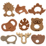 Baby Wooden Teethers Food Grade Beech Wood Animal Tortoise Koala Whale Turtle Wooden Shape Pacifier Wooden Teether Newborn Toys
