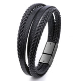 Bracelet Men Multilayer Leather Bangles Magnetic-clasp Cowhide Braided Multi Layer Wrap Trendy Bracelet Armband pulsera hombre