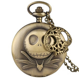 Tim Burton Necklace Clock The Nightmare Before Christmas Quartz Pocket Watch Jack Skellington  Pendant Hour with Skull Accessory