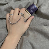 Silver Color Plated Retro Punk Hip-Hop Cross Ring Hand Finger Chain Adjustable Rings Jewelry Gift for Men Women Unisex Ring