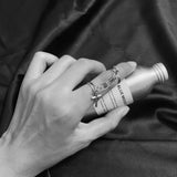 Silver Color Plated Retro Punk Hip-Hop Cross Ring Hand Finger Chain Adjustable Rings Jewelry Gift for Men Women Unisex Ring