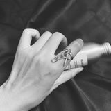 Silver Color Plated Retro Punk Hip-Hop Cross Ring Hand Finger Chain Adjustable Rings Jewelry Gift for Men Women Unisex Ring