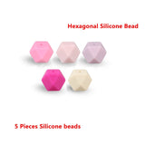 Keep&Grow 5pcs Candy Color Teether hexagon Silicone Beads For Pacifier Clips DIY Cute Teething Toys Silicone Baby Teether