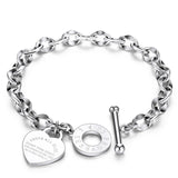 Stainless Steel Love Heart Bracelets For Women Party Gift Fashion Joyas de Chain Charm Bracelets Jewelry Wholesale Text Engraved