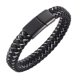 Fashion Braided Black Blue Leather Bracelet Men Stainless Steel Magnetic Clasp Charm Bangles Male Wrist Band Gifts