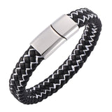 Fashion Braided Black Blue Leather Bracelet Men Stainless Steel Magnetic Clasp Charm Bangles Male Wrist Band Gifts