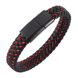 Fashion Braided Black Blue Leather Bracelet Men Stainless Steel Magnetic Clasp Charm Bangles Male Wrist Band Gifts