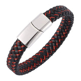 Fashion Braided Black Blue Leather Bracelet Men Stainless Steel Magnetic Clasp Charm Bangles Male Wrist Band Gifts