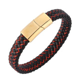 Fashion Braided Black Blue Leather Bracelet Men Stainless Steel Magnetic Clasp Charm Bangles Male Wrist Band Gifts