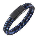 Fashion Braided Black Blue Leather Bracelet Men Stainless Steel Magnetic Clasp Charm Bangles Male Wrist Band Gifts
