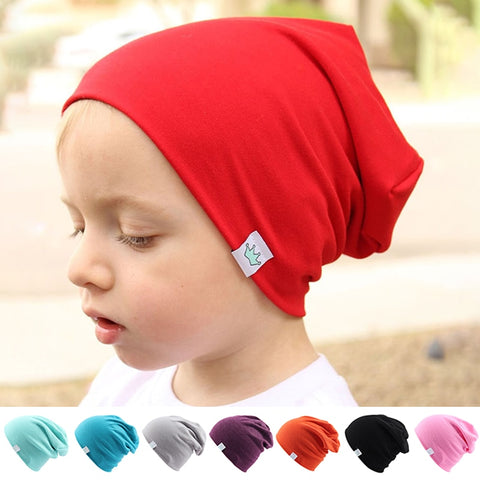Fashion Cute Solid Knitted Cotton Hats For Newborn Baby Children Autumn Winter Warm Earmuffs Colorful Crown Caps Skullies