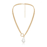 Gothic Baroque Pearl Pendant Choker Necklace for Women Wedding Punk Big Bead Lariat Gold Color Long Chain Necklace Jewelry
