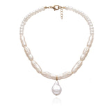 Gothic Baroque Pearl Pendant Choker Necklace for Women Wedding Punk Big Bead Lariat Gold Color Long Chain Necklace Jewelry