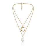 Gothic Baroque Pearl Pendant Choker Necklace for Women Wedding Punk Big Bead Lariat Gold Color Long Chain Necklace Jewelry